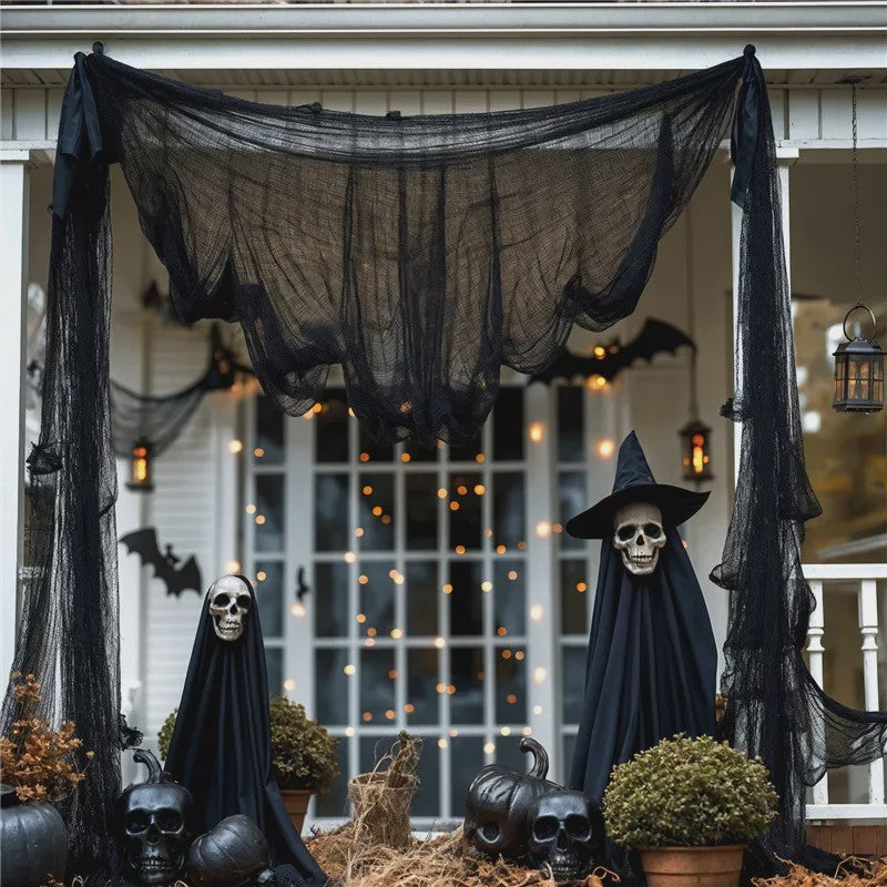 Zwarte Creepy Cloths voor Halloween Decoratie - 76x198cm Spookachtige Gaasdoeken