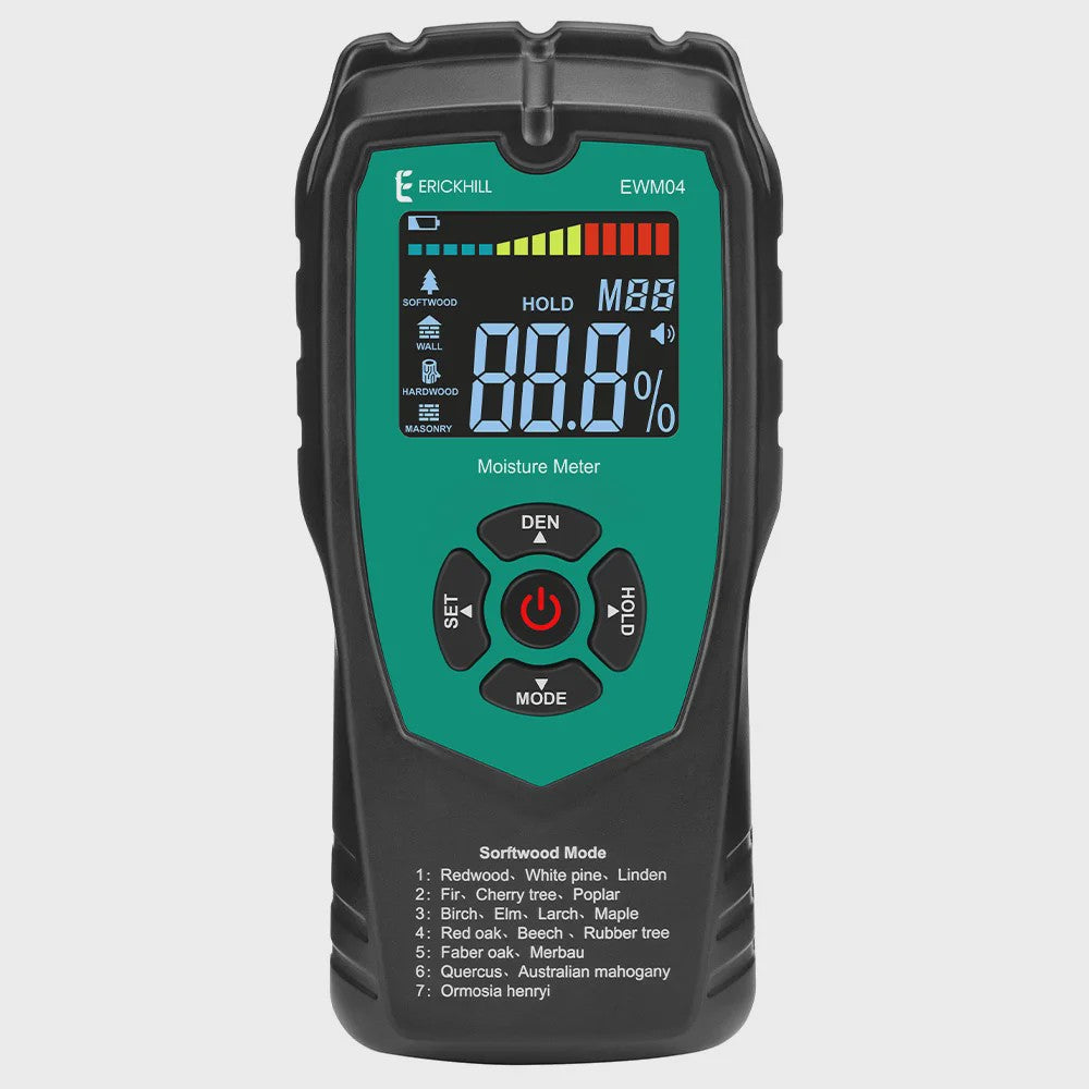 ERICKHILL EWM04 Vochtmeter Hout en Muur - Non-invasieve Digitale Vochtdetector met LCD