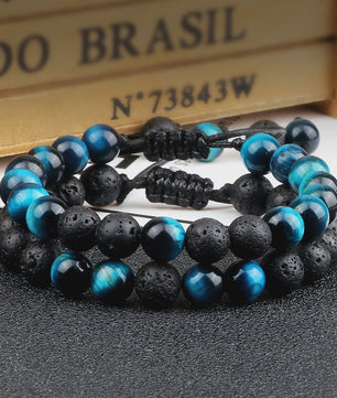 Verstelbare Lava Kralen & Tijgeroog Armband - Yoga & Helende Sieraden voor Hem en Haar