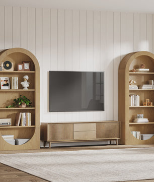 Hoge Boekenkast met 5 etages en boogontwerp - Stijlvolle Houten Displaykast