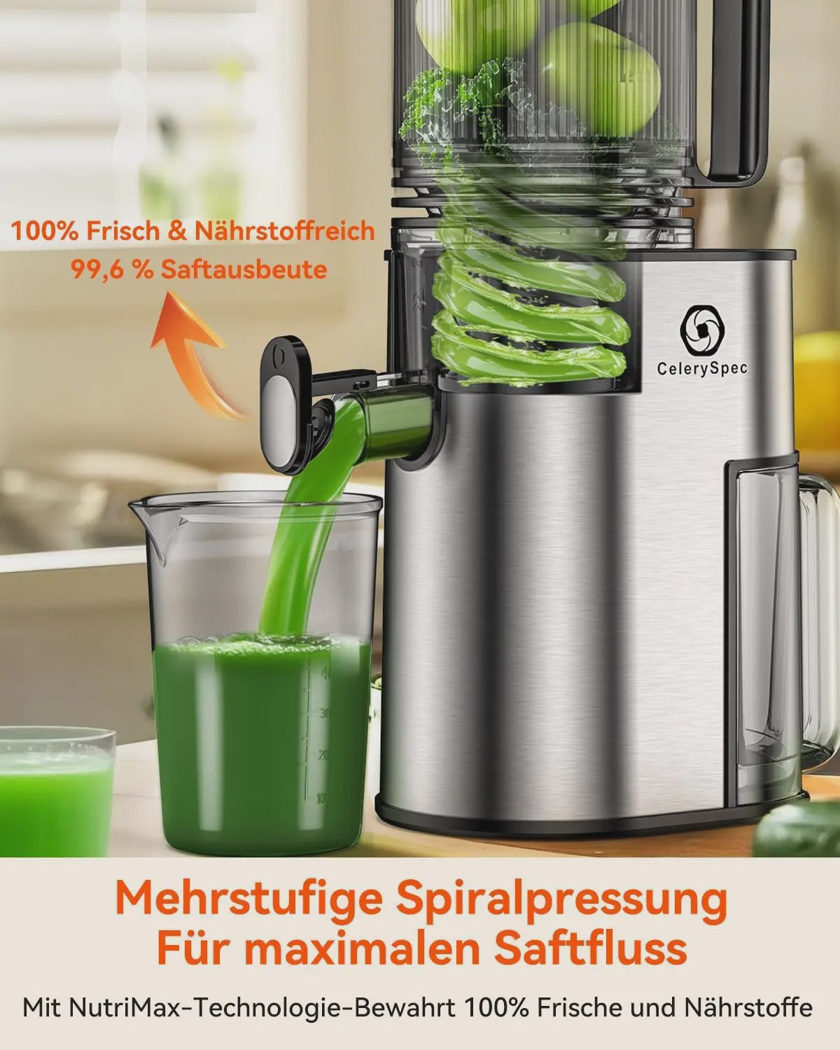 Automatische Slow Juicer Cold Press - 1.8L, 250W, BPA-Vrij, met 130mm invoer voor hele groenten en fruit