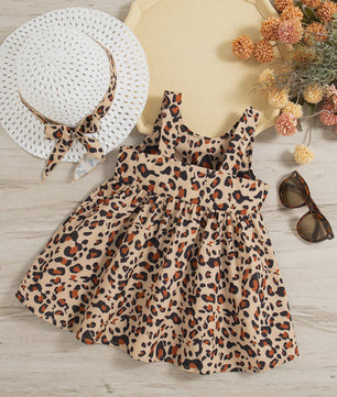 Zomerjurk Baby Meisje Luipaardprint met Strik en Mutsje - Katoen