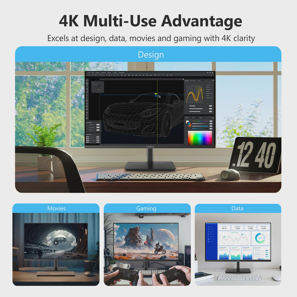 Z-EDGE 27" 4K UHD Monitor (3840x2160) IPS, 60Hz, 100% sRGB, FreeSync, HDR10