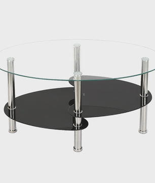 Ovale Glazen Koffietafel met 2 Niveaus - 90x50x45cm - Stijlvol en Modern