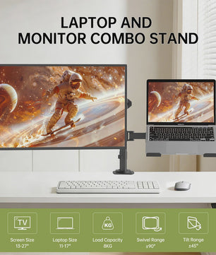 Dubbele Monitor & Laptop Arm - Verstelbaar Bureau Mount voor 13-27 Inch Schermen