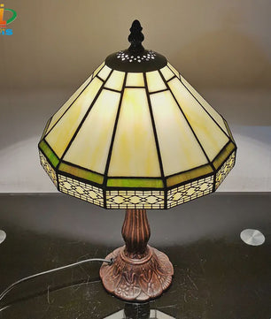 Stijlvolle Tiffany Tafellamp 22cm - Geometrisch Glas & Europees Design