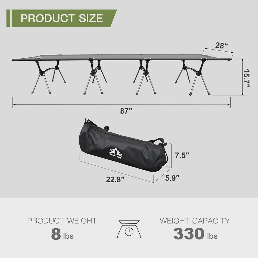 Night Cat Opvouwbaar Campingbed - Draagbaar Veldbed voor Volwassenen - Makkelijk Op te Zetten Outdoor Slaapbed