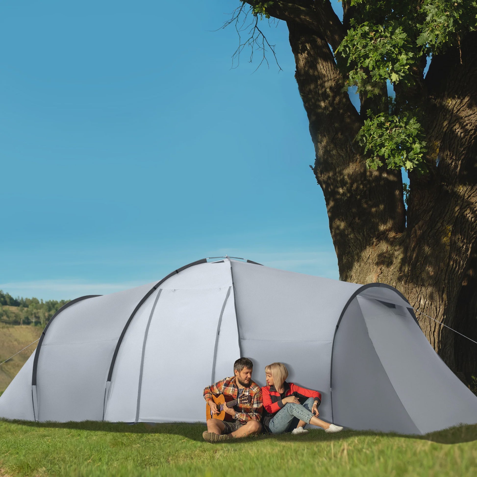 Outsunny 4-6 Persoons Familietent met 2 Slaapkamers, Woonruimte en UV-bestendige Luifel