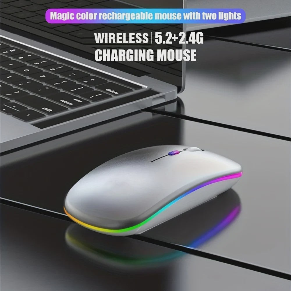 Draadloze Oplaadbare Muis met LED Verlichting - Stille Klik & Dual Mode (Bluetooth/2.4Ghz) voor PC/Laptop