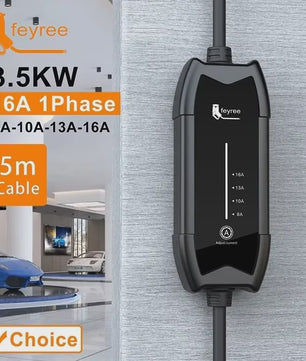 Feyree Draagbare EV Charger 3.5kW Type 2, 16A, 5m Kabel - Instelbare Stroomsterkte