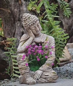 Retro Verweerd Buddha Beeld met Bloembak - Zen Tuindecoratie