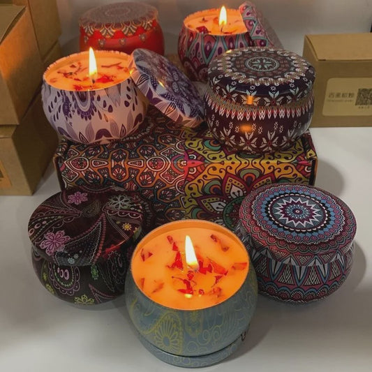 Vintage Geurkaarsen in Decoratieve Blikjes - Soja Was & Bloemige Aroma's