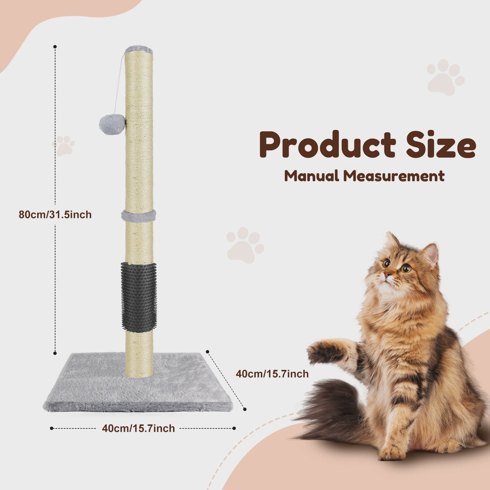80cm Krabpaal voor Katten met Speelbal en Stabiele Basis