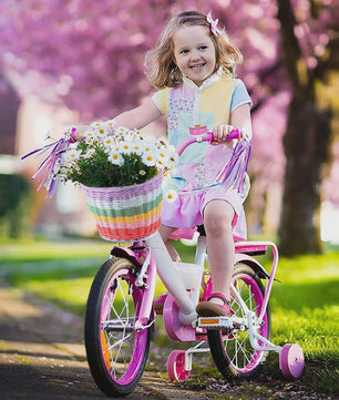 Regenboog Fietsmand Kinderen - Kleurrijk Rotan Stuurmandje