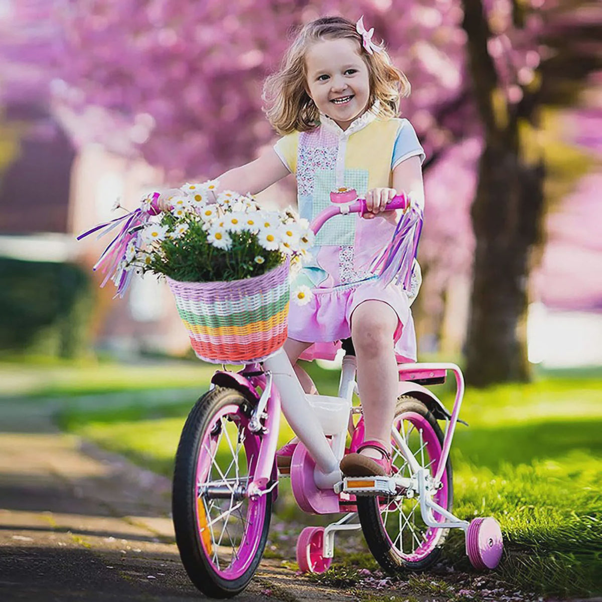 Regenboog Fietsmand Kinderen - Kleurrijk Rotan Stuurmandje