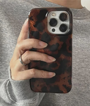 Retro Amber & Luipaard Print Hoesje voor iPhone - Stijlvolle Bescherming