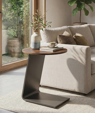 Moderne Ronde Bijzettafel 50cm - C-vormig Metalen Frame