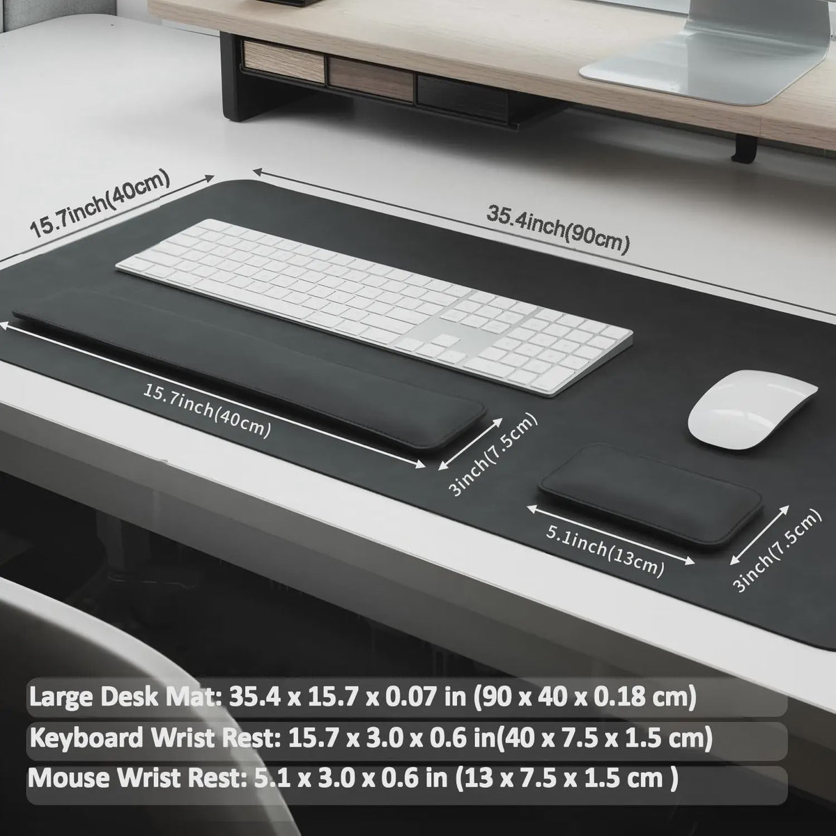 3-in-1 Ergonomische Bureau Set: XXL Muismat (900x400mm) met Polssteunen van Memory Foam & Waterdicht PU Leer