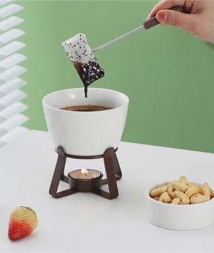 Mini Chocolade Fondue Set met Houten Dienblad en Vorkjes - Perfect voor Feestjes