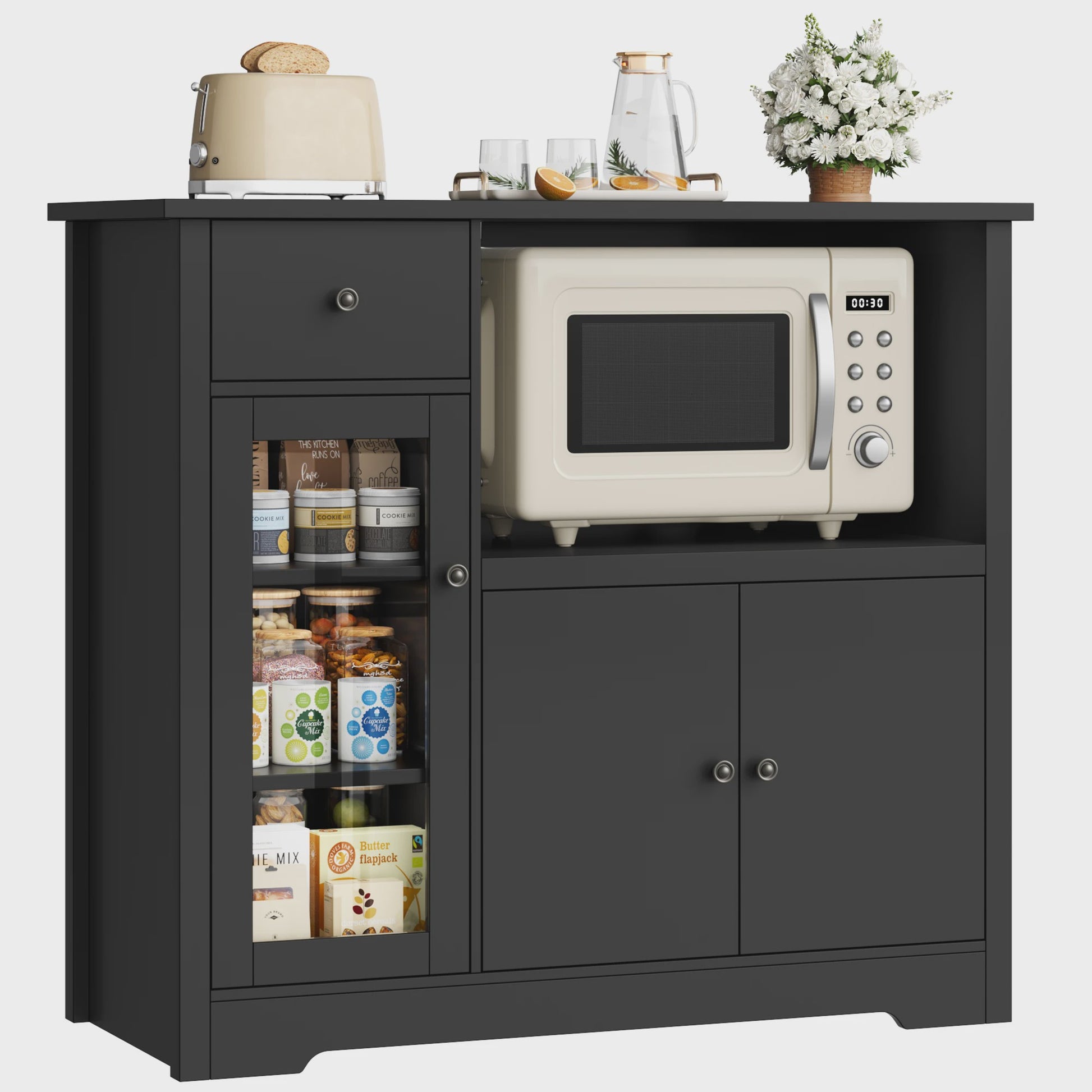 Keukenbuffet met Werkblad en Magnetronplank - 1 Lade, 3 Deuren