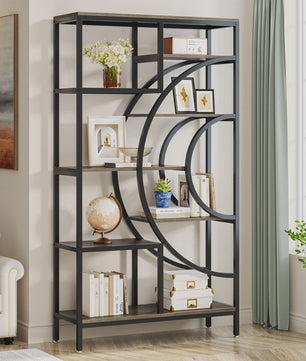 Stijlvolle 8-laags Geometrische Boekenkast met Metaal Frame - Open en Staand Ontwerp (71 inch)