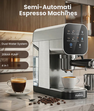 Patbrela Semi-Automatische Espressomachine 20Bar met Dubbel Watersysteem & 4-in-1 Portafilter