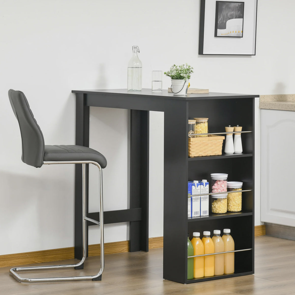 Zwarte Bartafel met 3 Open Vakken - 112x57x106 cm