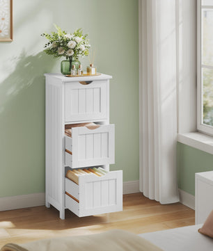 Smal Wit Toiletkastje met 3 Lades - Vrijstaande Badkamer- en Keukenorganizer 32x81x30cm