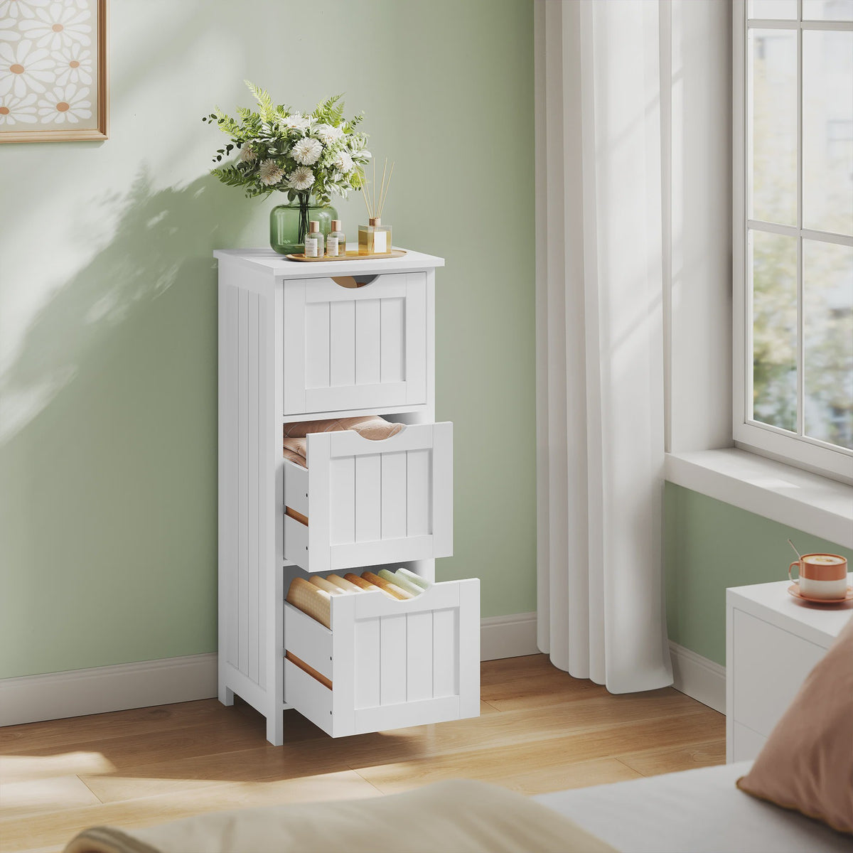 Smal Wit Toiletkastje met 3 Lades - Vrijstaande Badkamer- en Keukenorganizer 32x81x30cm