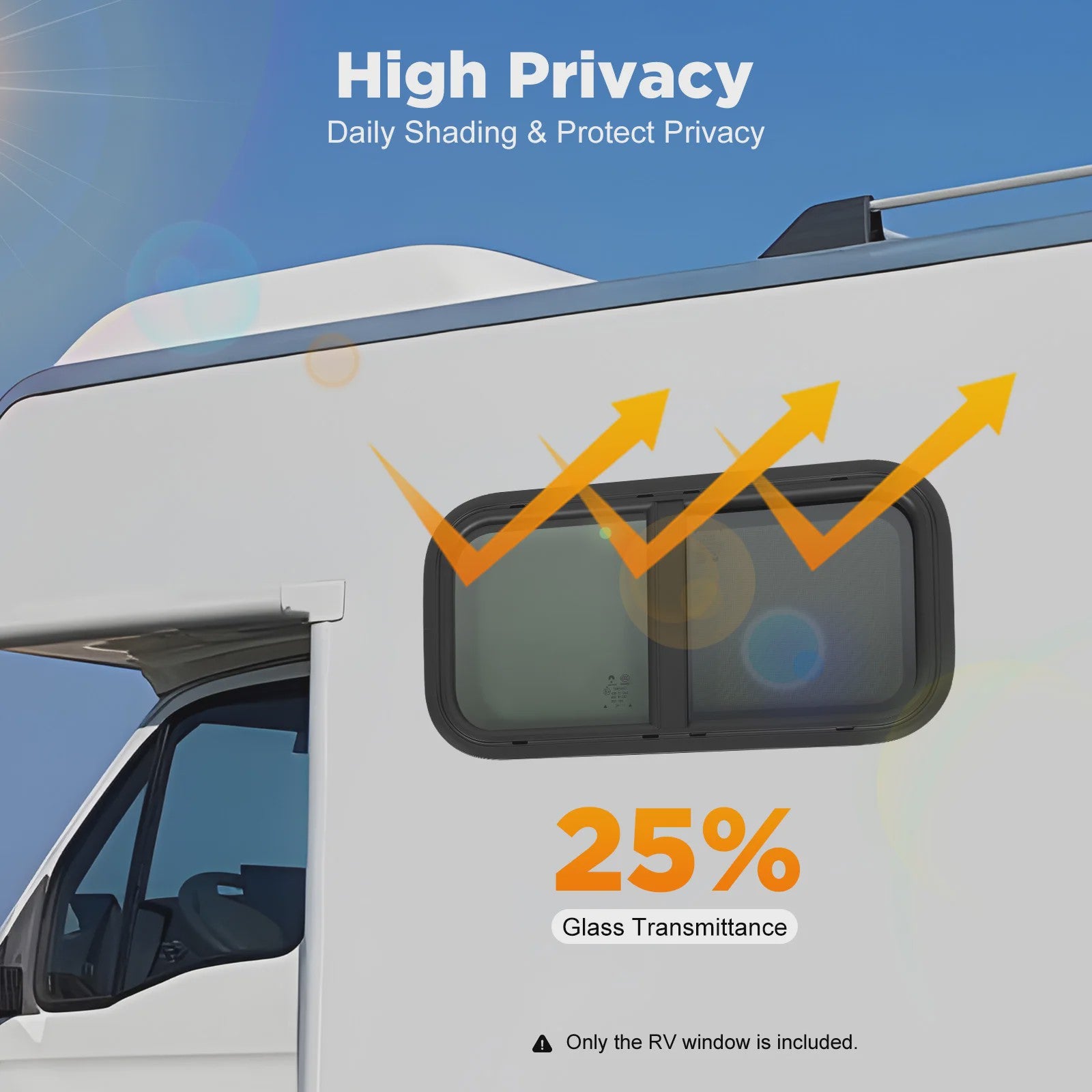 RV Zijraam 700x400mm / 600x300mm - Getint Schuifraam met Hor en Hoge Privacy