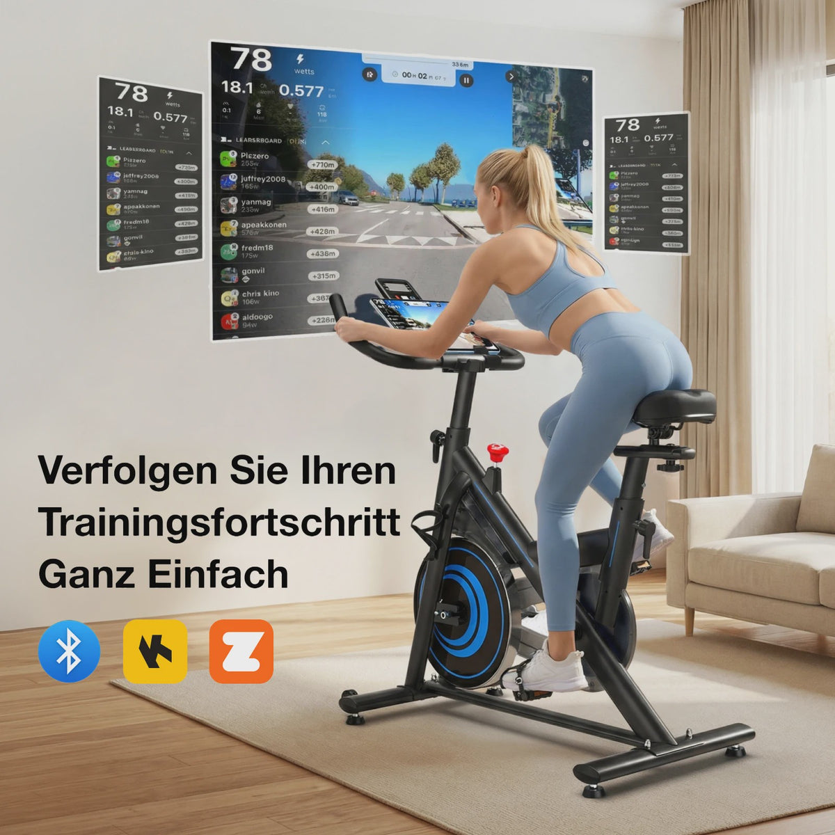 Wenoker Hometrainer Fiets met App - Stille Ergometer Spinning Bike voor Thuis (max 160kg)