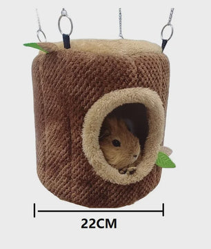 Zacht Hamster & Cavia Huisje Hangmat in Boomstam Design - Knus Knaagdier Nest
