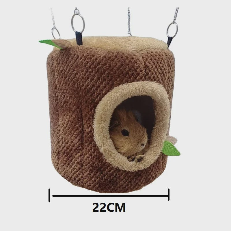 Zacht Hamster & Cavia Huisje Hangmat in Boomstam Design - Knus Knaagdier Nest