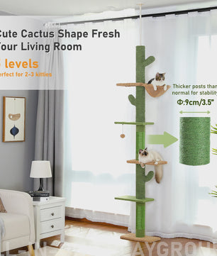 Cactus Kattenboom 5-Tier Vloer tot Plafond Klimpaal met Hangmat & Krabpaal