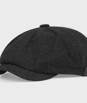 Vintage Heren Oktagonale Pet - Stijlvolle Visgraat & Streep Casual Hoed voor Dagelijks Gebruik
