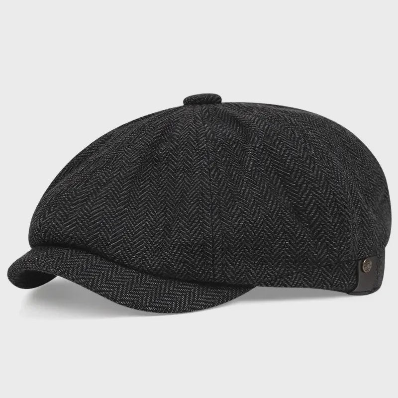 Vintage Heren Oktagonale Pet - Stijlvolle Visgraat & Streep Casual Hoed voor Dagelijks Gebruik