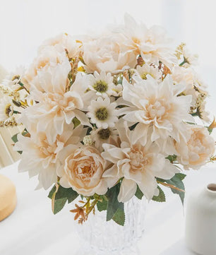 Kunstboeket Dahlia Rozen Madeliefjes - Zijde Bloemen voor Feestelijke Decoratie