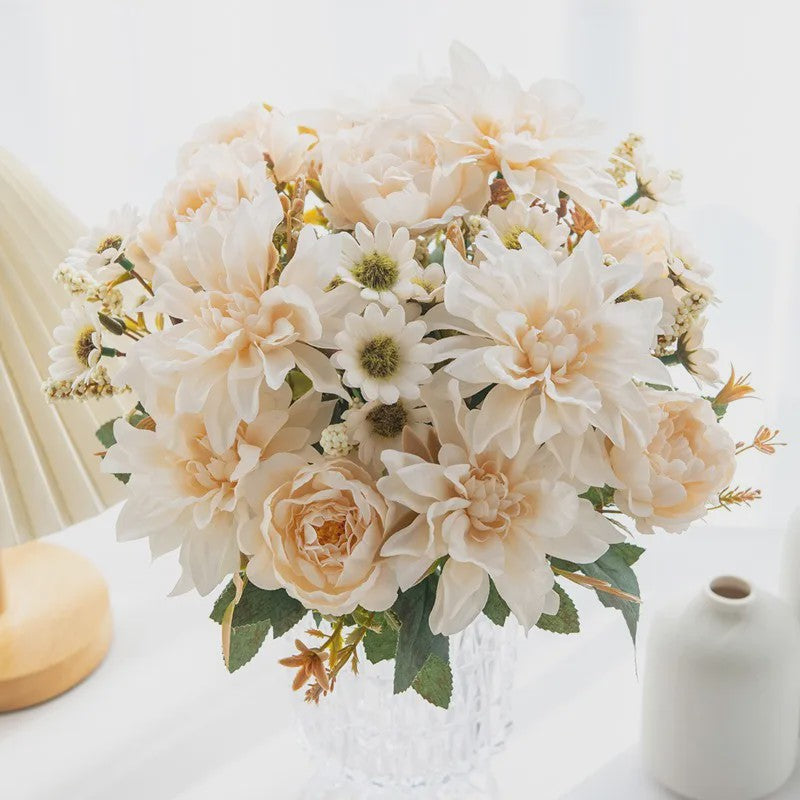 Kunstboeket Dahlia Rozen Madeliefjes - Zijde Bloemen voor Feestelijke Decoratie