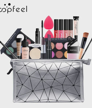 Complete Make-up Set voor Dames: Oogschaduw, Foundation, Lippenstift & Make-up Tas