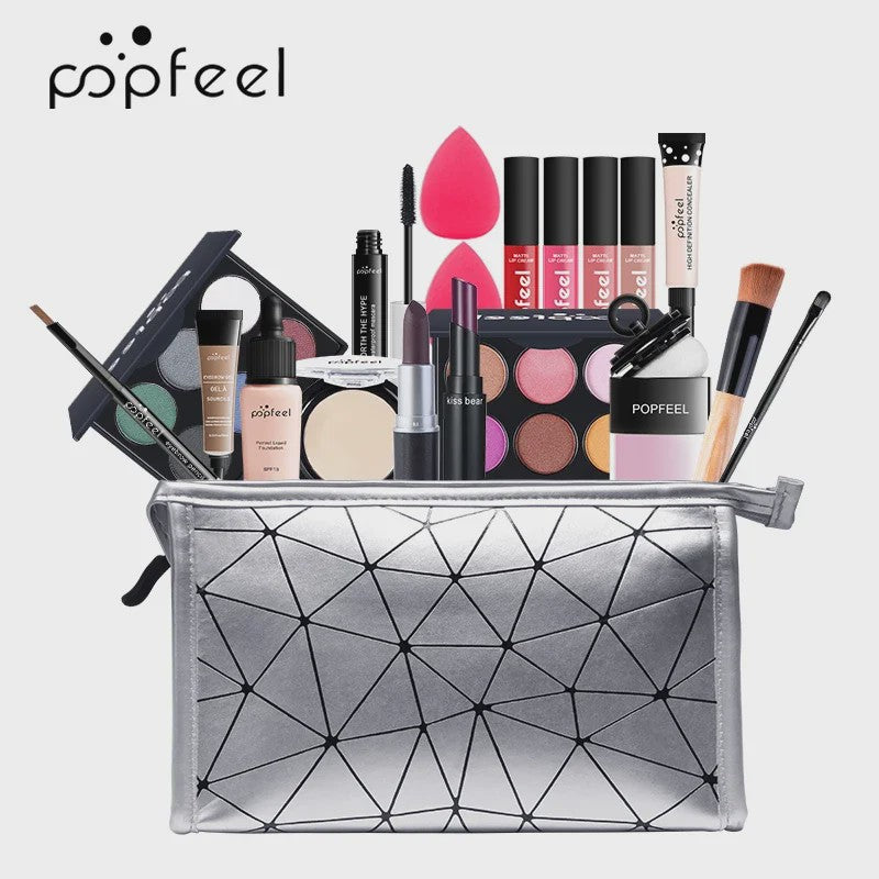 Complete Make-up Set voor Dames: Oogschaduw, Foundation, Lippenstift & Make-up Tas