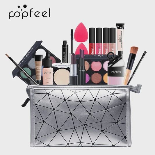 Complete Make-up Set voor Dames: Oogschaduw, Foundation, Lippenstift & Make-up Tas