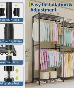 Robuust Kledingrek met 8 Draadplanken en 5 Hangroedes - Verstelbare Garderobe Organizer