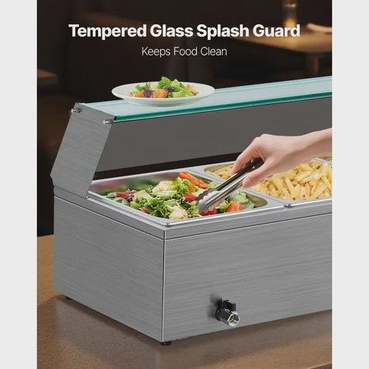 Professionele Bain-Marie Warmhoudbak - 3x 1/2 GN - Roestvrij Staal met Glazen Deksel & Soeplepel