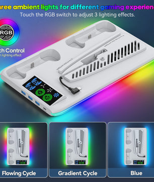 PS5 Verticale Stand met Koeler, Controller Oplader & RGB Verlichting