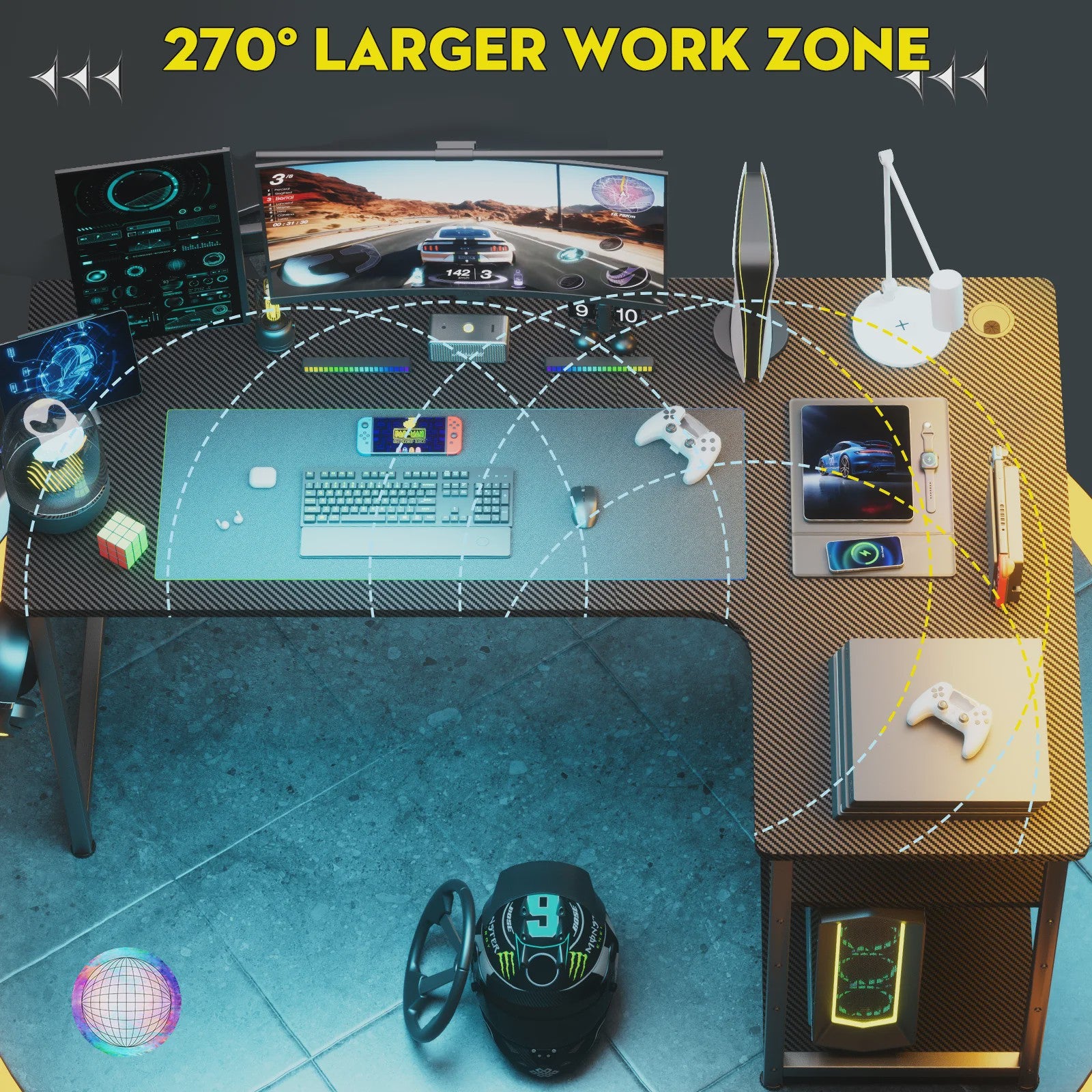 Gaming bureau L-vorm met plank - 100cm - Bureau voor PC, Computer & Thuiswerken