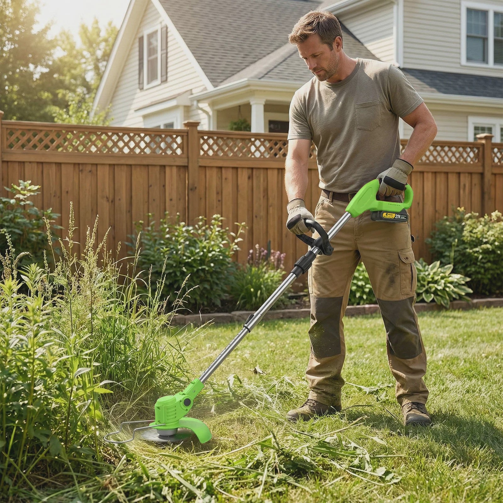Krachtige 21V Accu Grastrimmer 15000RPM - Inklapbaar, met 5 Bladen & Makita 18V Batterij Compatibel - Snoerloze Bosmaaier & Onkruidtrimmer