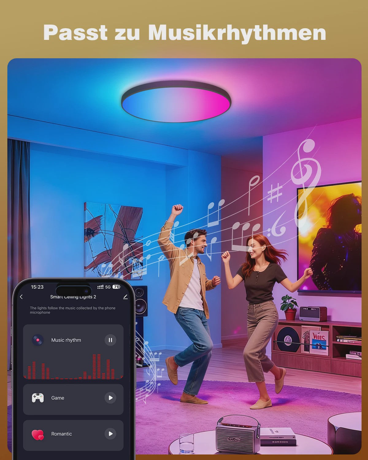 Slimme Plafondlamp LED RGB 24W Dimbare Rond Zwart 30cm met Afstandsbediening & App Bediening