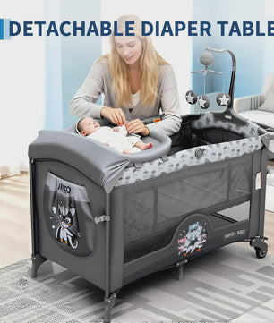 5-in-1 Baby Reiswieg met Commode, Matras en Speelboog - Snel Opvouwbaar