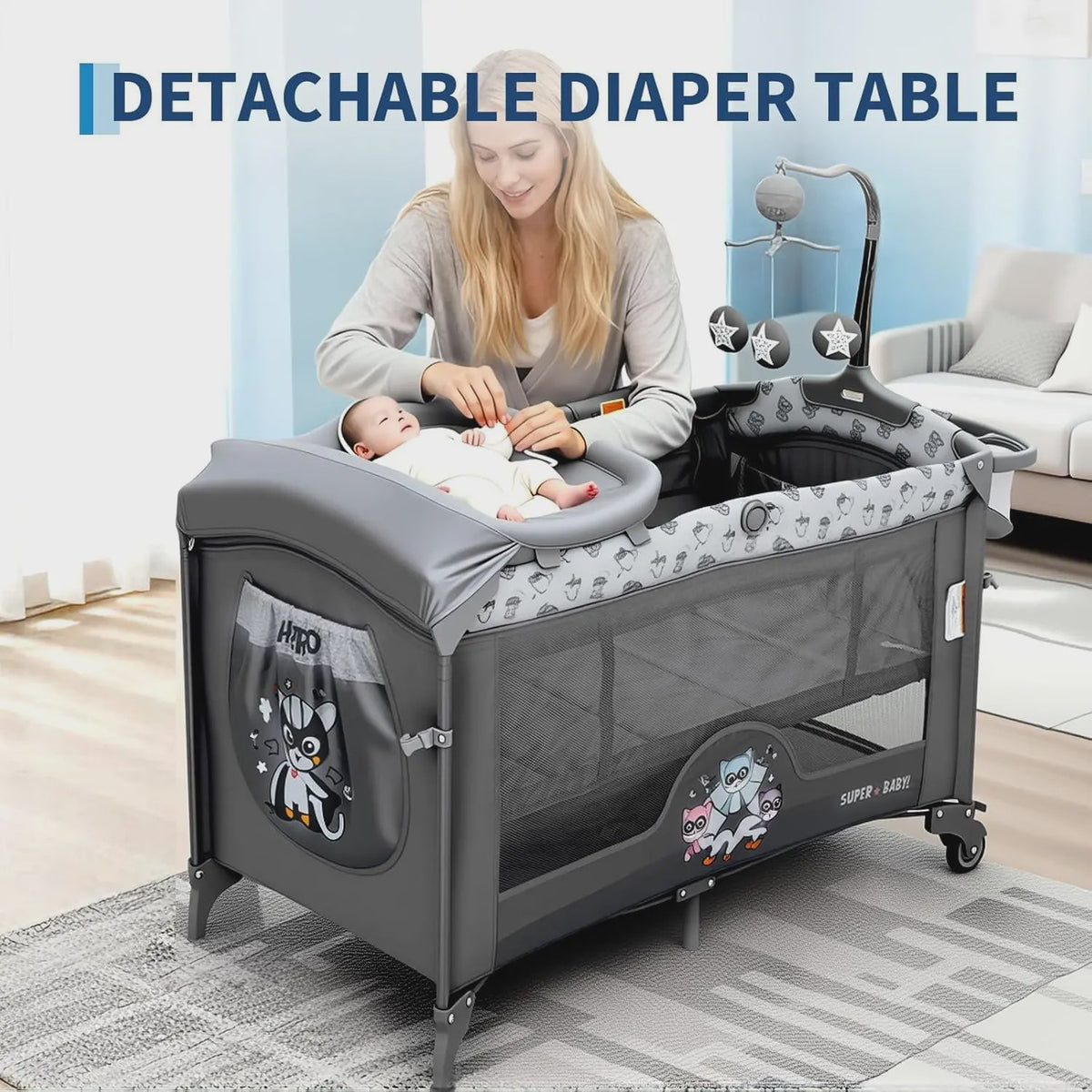 5-in-1 Baby Reiswieg met Commode, Matras en Speelboog - Snel Opvouwbaar