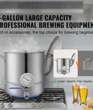 5 Gallon RVS Brouwketel met Thermometer, Kraan en Filter - Ideaal voor Bierbrouwen